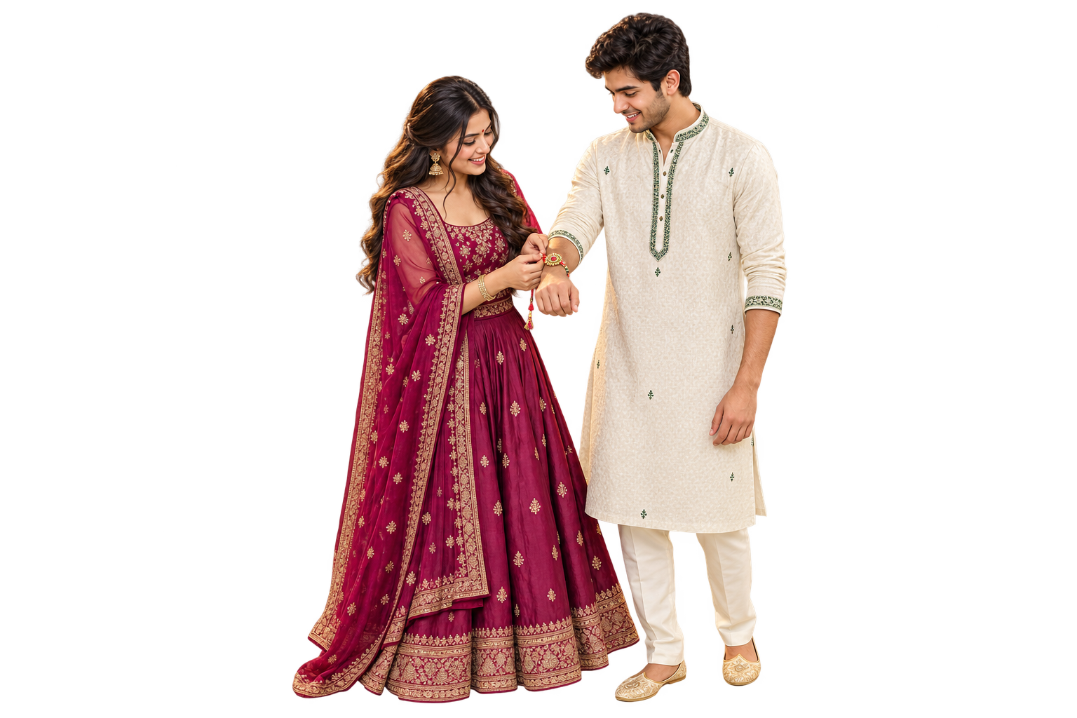 A sister tying a rakhi on her brother's wrist